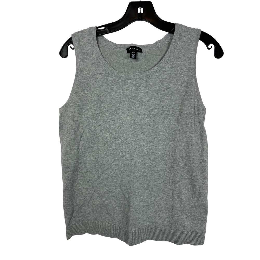 Tribal Grey Sleeveless Knit Sweater Tank Top Scoop Neck Minimalist Size Medium